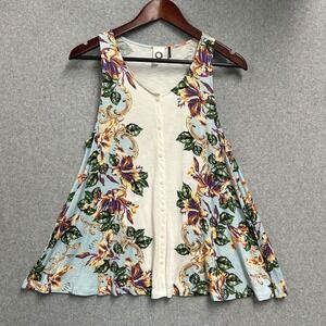 Akemi + Kin Anthropologie Tank Top Blue Floral Button Front Tropical Size‎ Small